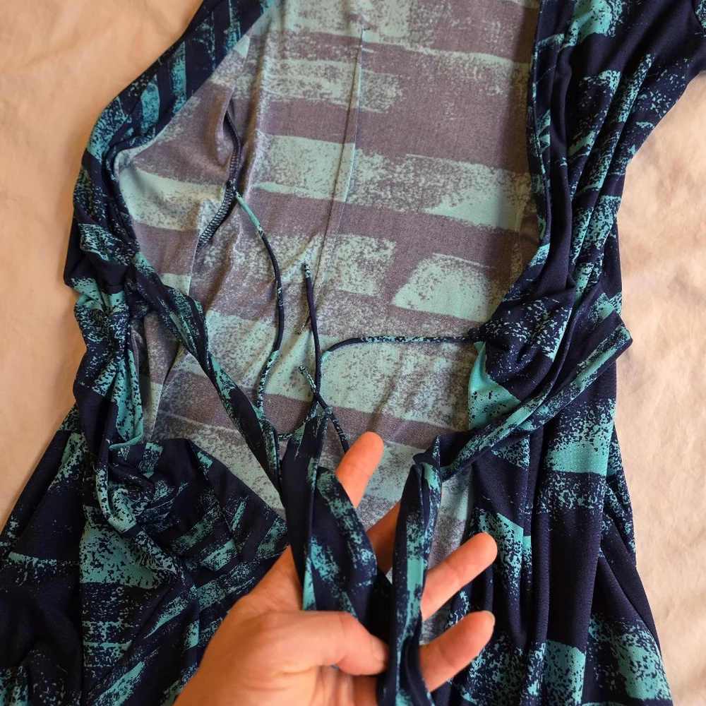 BCBG Alberta Ocean Blue & Turquoise Teal Wrap Dress - Picture 8 of 9